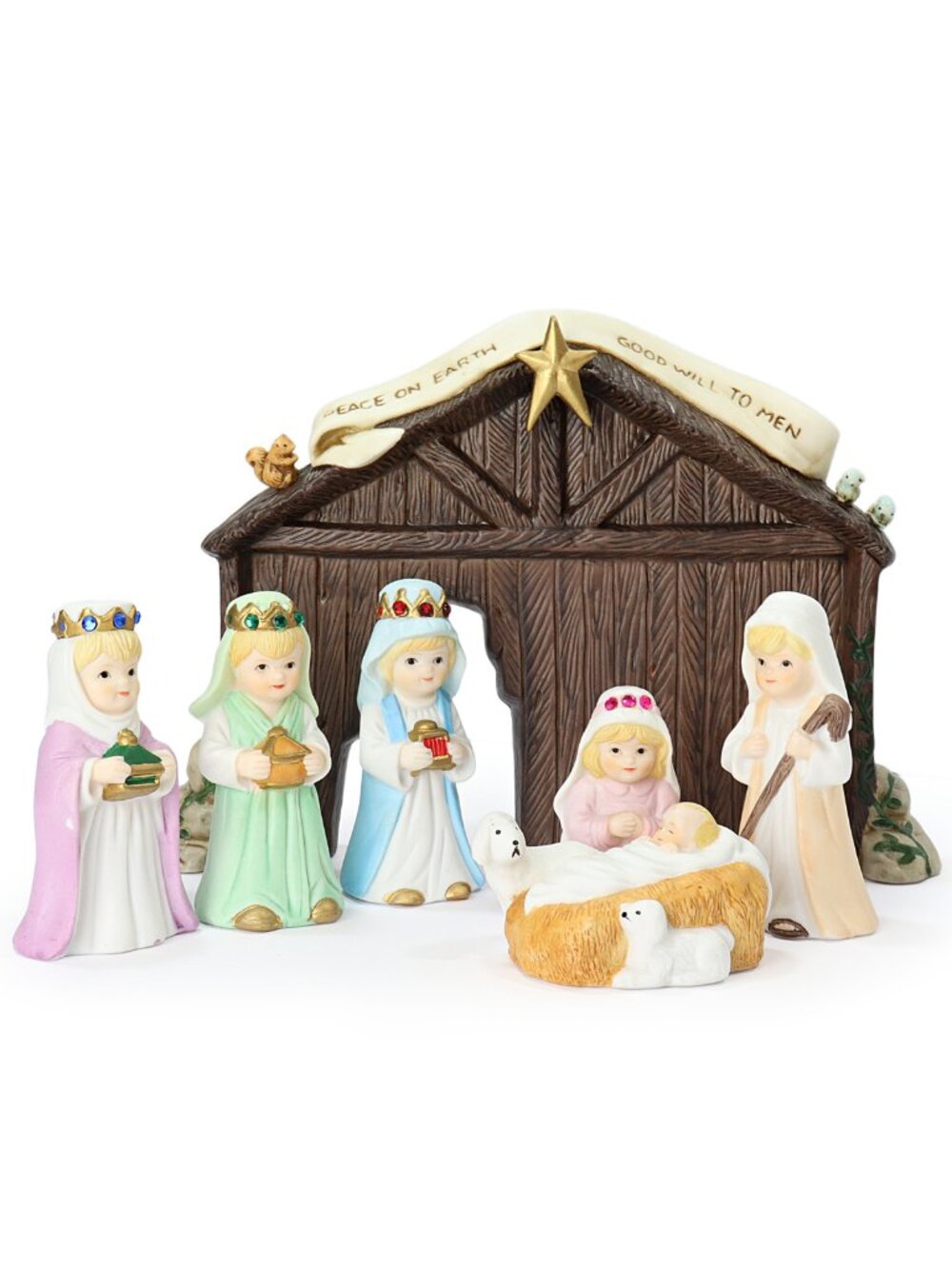House of Lloyd Nativity Set 7 Pc Ceramic Christmas Decor 1992 Stable & Figurines